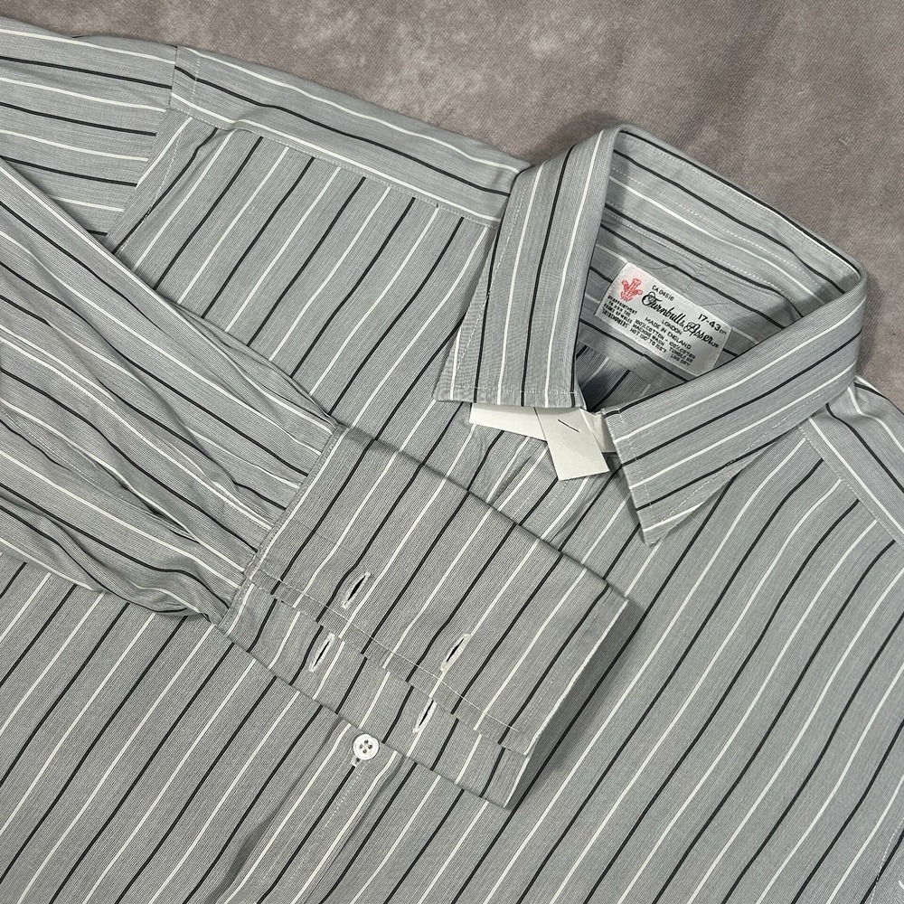 Turnbull & Asser London Men's Dress Shirt 17-43 Gray w/ Black Stripe French Cuff